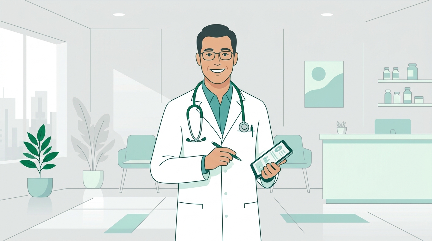 Doctor consultation illustration with white coat and stethoscope